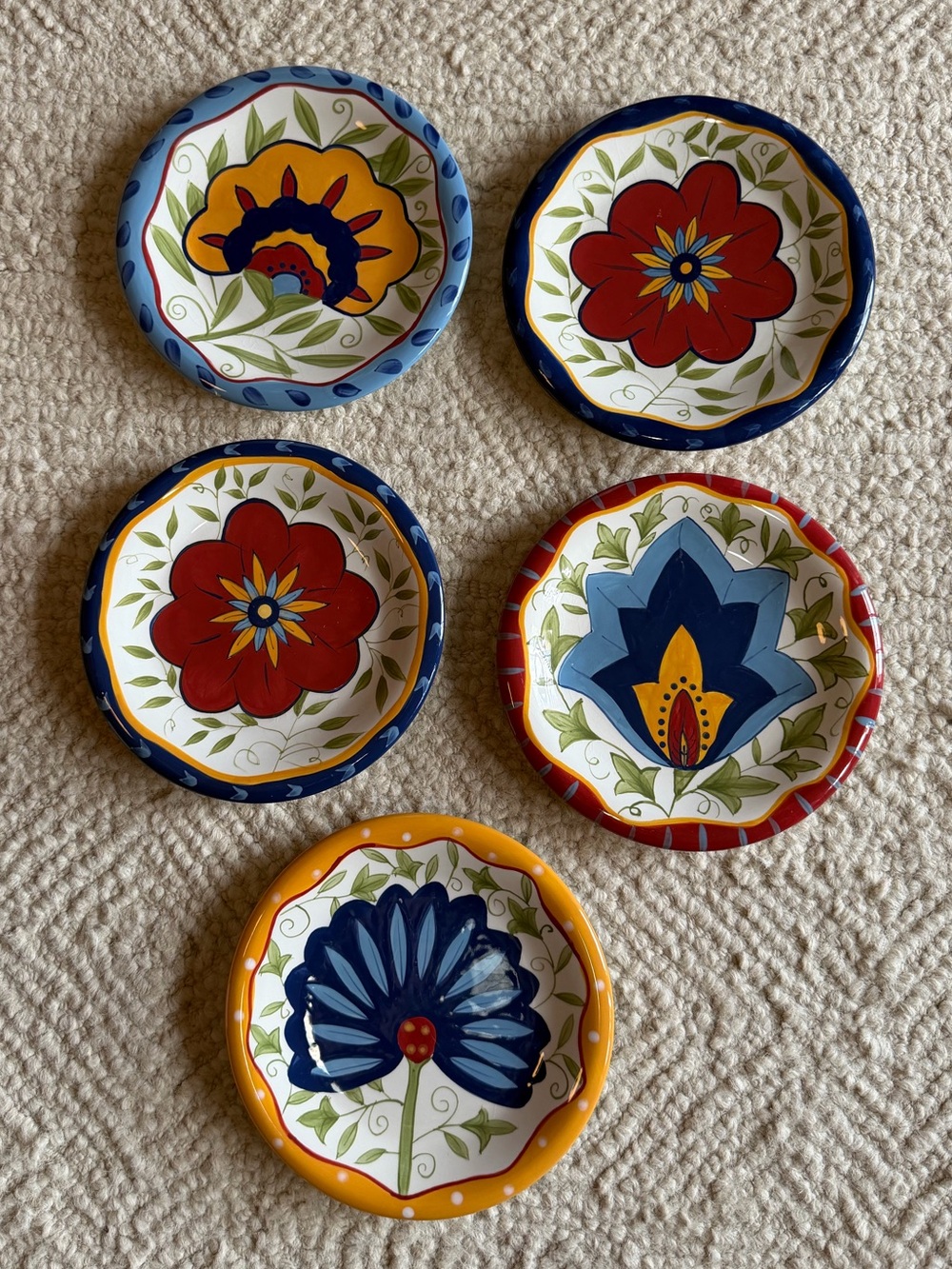 Pier 1 Imports Floral Center Salad Dessert Plates 8.25" Hand Painted Set of 5